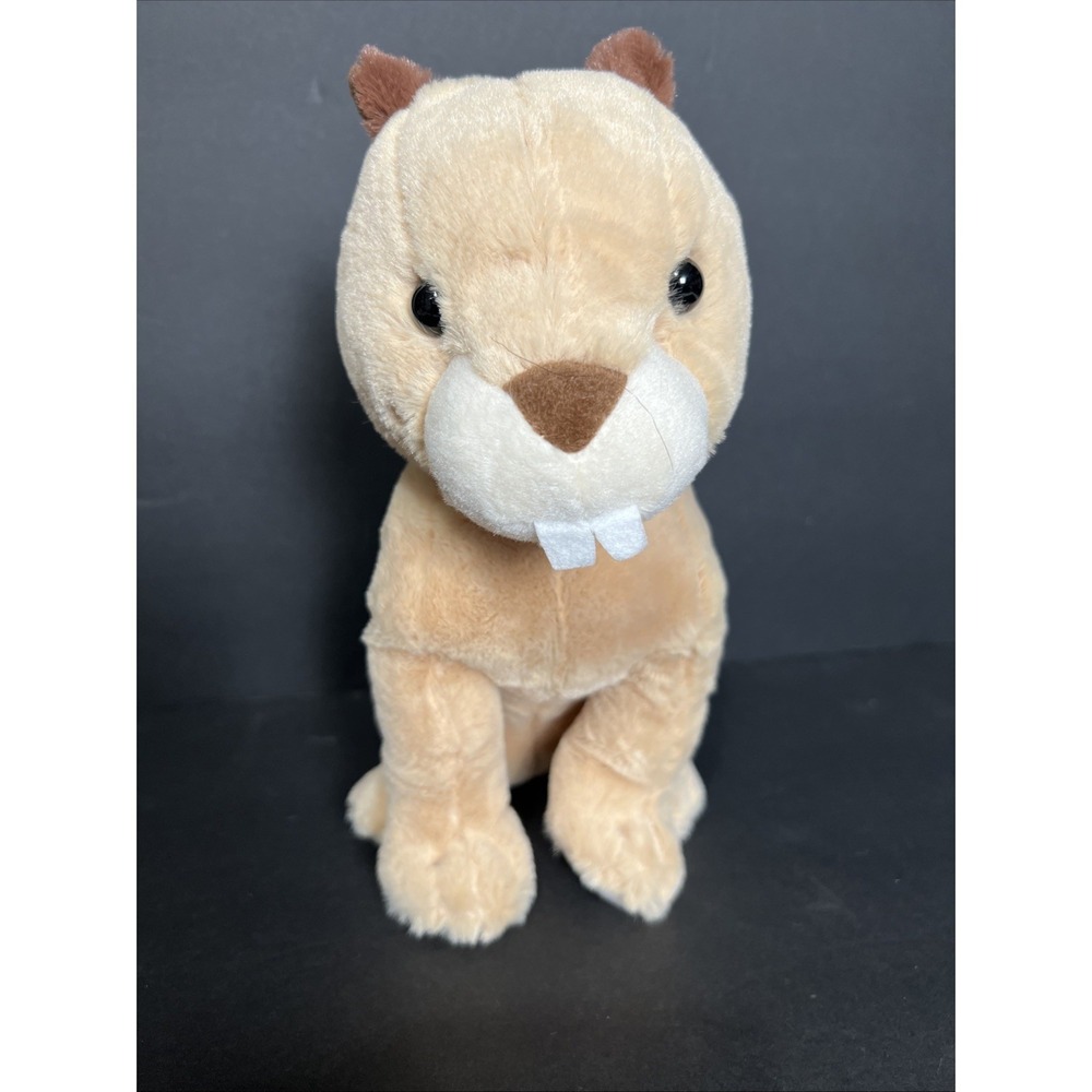 Goffa Stuffed Animal Plush Beaver black Eyes White & Tan '10' Sample Soft